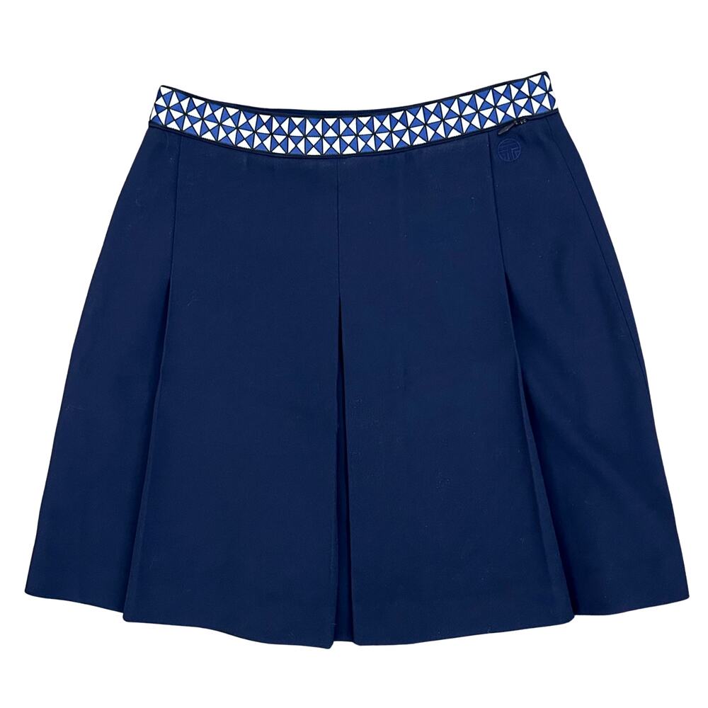 Tory Sport Tech Twill Tennis Skirt Navy Logo Tape Box Pleat Golf Mini Size 0 XS